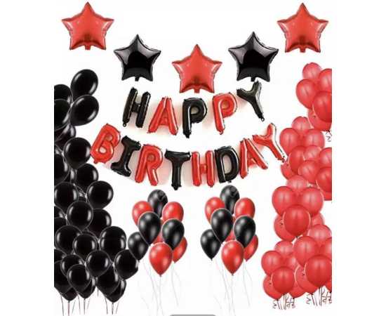 Red & Black 13 Pcs Happy Birthday Foil Balloons Set - 16Inch