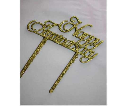 Happy Anniversary Cake Topper - Golden Party Decoration