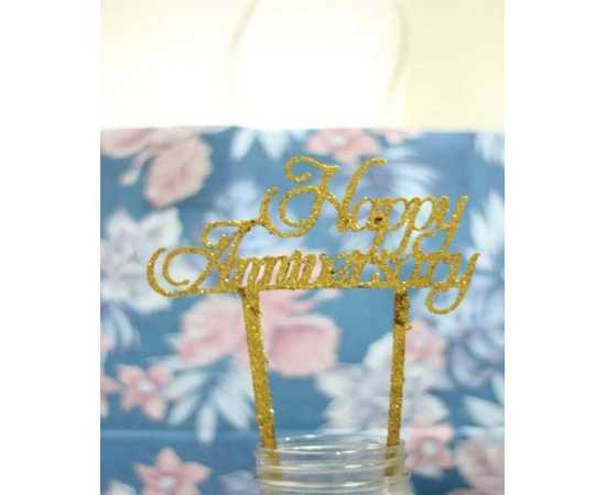 Happy Anniversary Cake Topper - Golden Party Decoration