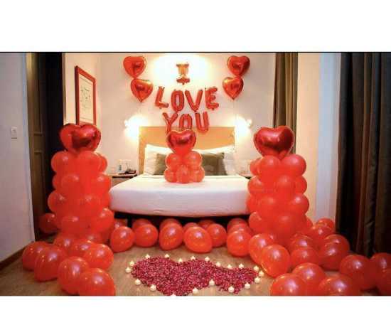 Pack of 100 Shining Red Romantic Wedding Room Balloons Set