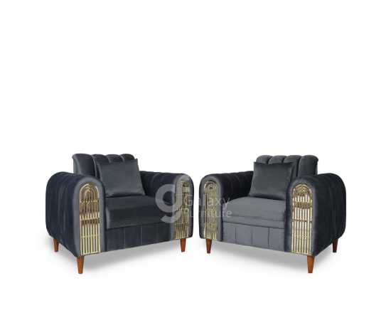 Five Seater Turkish Design Gray Velvet Modern Design Sofa Set