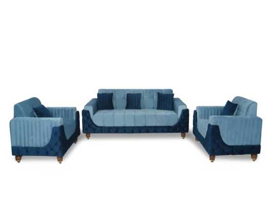 Five Seater Turkish Design Gray & Blue Velvet Modern Design Sofa Set