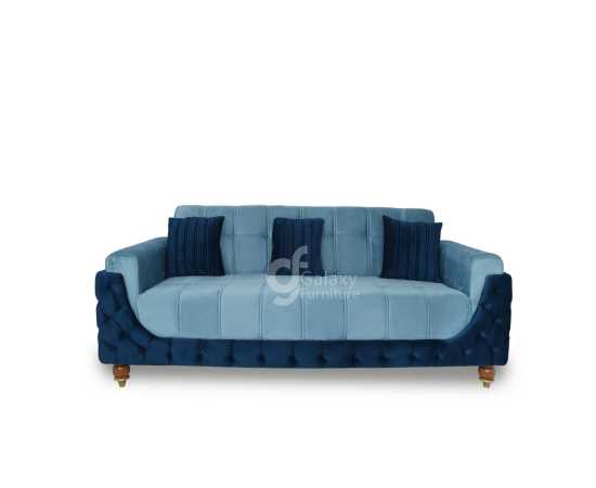 Five Seater Turkish Design Gray & Blue Velvet Modern Design Sofa Set