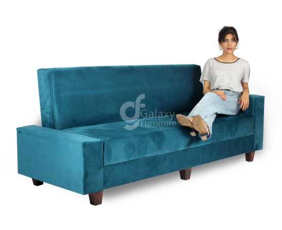 Gloria Sofa Cum Bed Imported Velvet Fabric Green Color