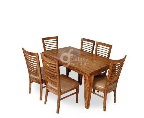 Solid Sheesham Wood Dining Table Set with 6 Cushioned Chairs Provincial Teak Finish