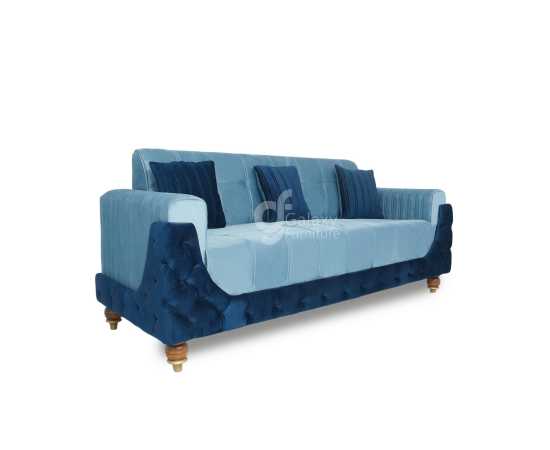 Five Seater Turkish Design Gray & Blue Velvet Modern Design Sofa Set