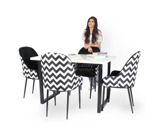 Sydnor Rose Velvet Black and White 04 Cushioned Chairs Dining Table Velvet Fabric