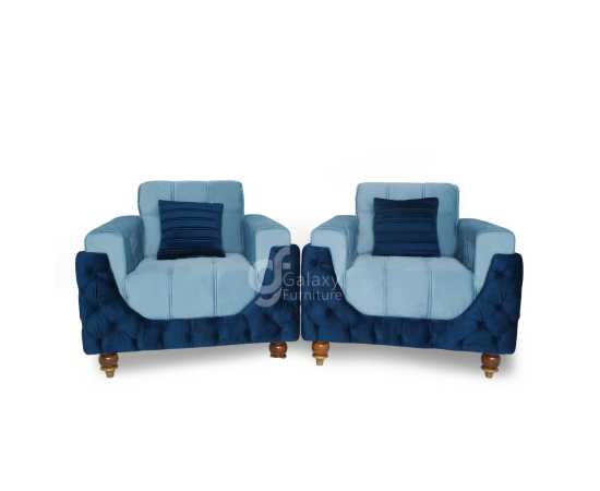 Five Seater Turkish Design Gray & Blue Velvet Modern Design Sofa Set