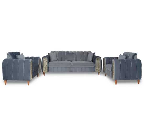 Five Seater Turkish Design Gray Velvet Modern Design Sofa Set