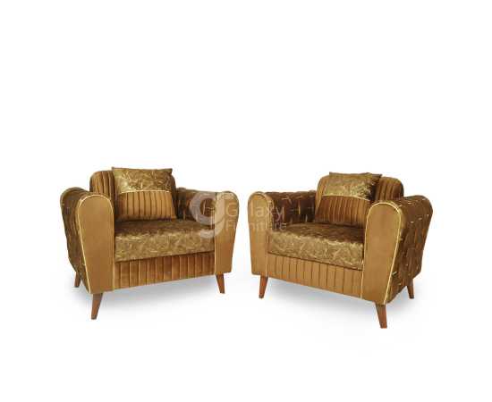 Galaxy Five Seater Turkish Design Brown Velvet Modern Design Sofa Set