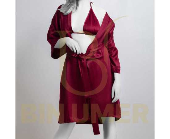 Bin Umer 3 PCS Western Bridal Honeymoon Nighty set For Women - Maroon