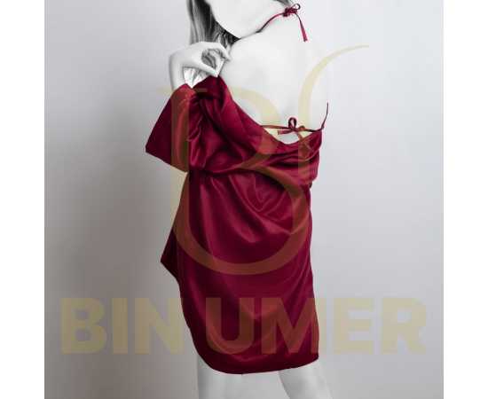 Bin Umer 3 PCS Western Bridal Honeymoon Nighty set For Women - Maroon