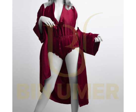 Bin Umer 2 PCS Western Bridal Honeymoon Nighty Set - Meroon