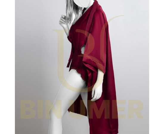 Bin Umer 2 PCS Western Bridal Honeymoon Nighty Set - Meroon