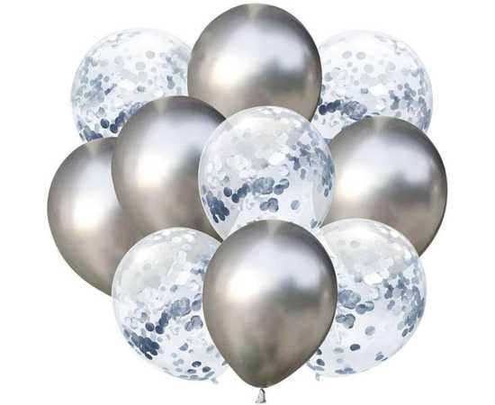 Pack Of 10 - Confetti Balloons Set With Curling Ribbons For Birthday Party