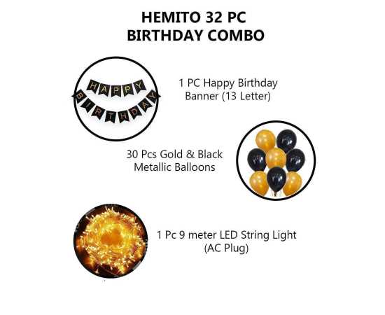 32 PCS Combo Of Happy Birthday Banner With Led Lights & Balloons