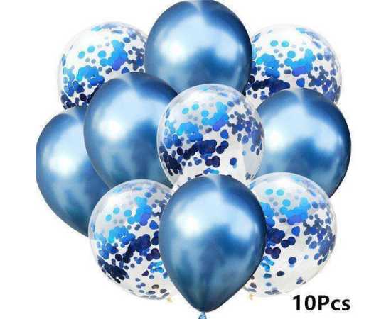 Pack Of 10 - Confetti Balloons Set With Curling Ribbons For Birthday Party