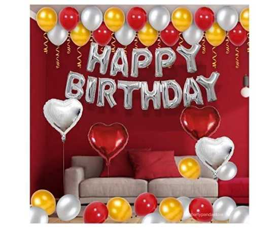 Yellow/Red & Silver Charming Happy Birthday Theme Balloons SetYellow/Red & Silver Charming Happy Birthday Theme Balloons Set