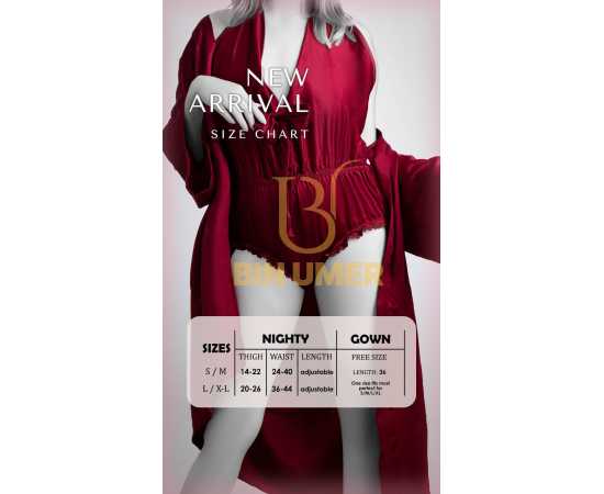 Bin Umer 2 PCS Western Bridal Honeymoon Nighty Set - Meroon