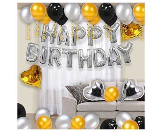 Silver & Yellow Charming Happy Birthday Theme Balloons Set