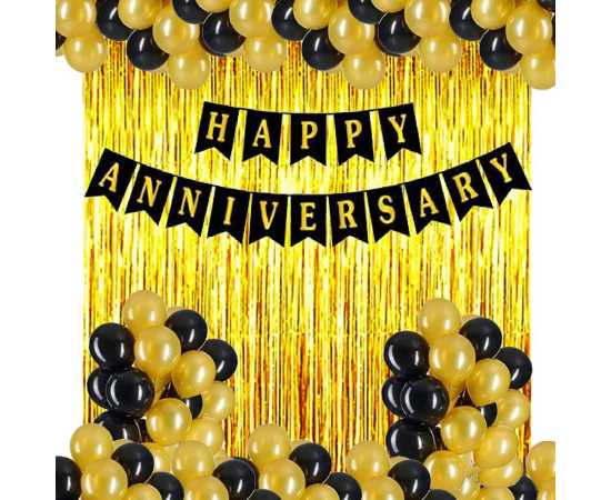 Golden & Black Happy Anniversary Theme Balloons Set