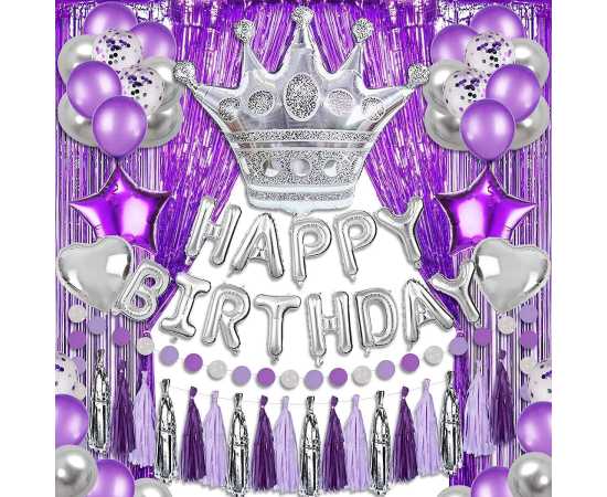 Golden & Purple Birthday Theme Balloons Set