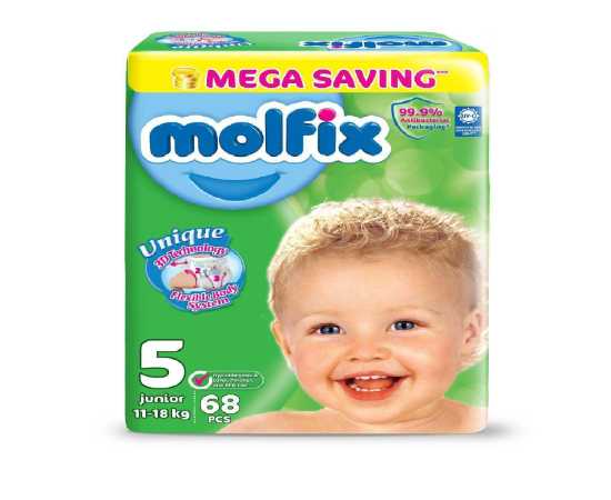 Molfix 3D Mega Junior Baby Diapers Size-5 - Pack of 68 Pcs
