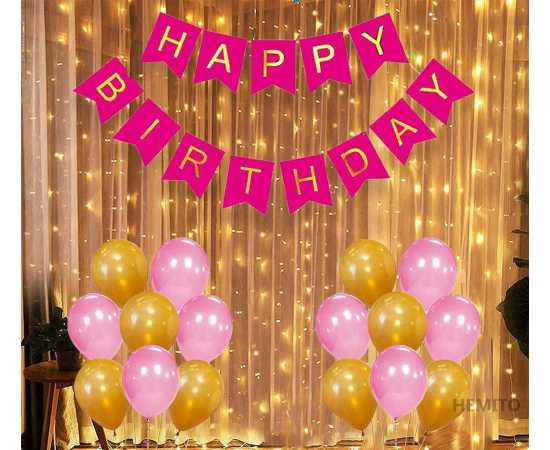32 PCS Combo Of Happy Birthday Banner With Led Lights & Balloons