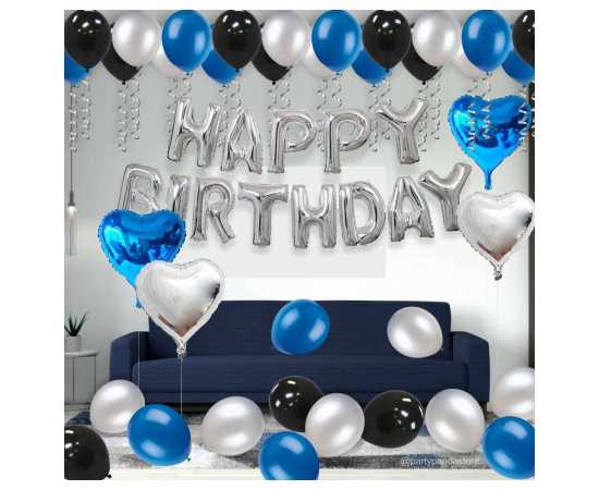 Blue & White Charming Happy Birthday Theme Balloons Set