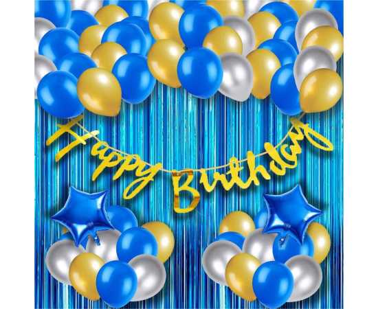 Blue Swanky Birthday Theme Decorations Balloons Set