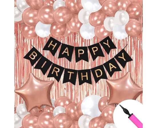 Rose Pink Birthday Decoration Balloons Set