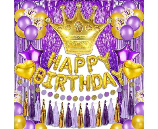 Golden & Purple Birthday Theme Balloons SetGolden & Purple Birthday Theme Balloons Set