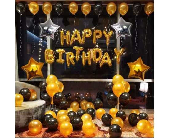 Happy Birthday Golden & Black Theme Balloons Set