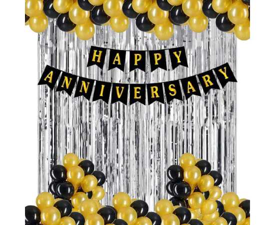 Golden & Black Happy Anniversary Theme Balloons Set
