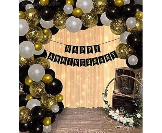 Black/White & Golden Happy Anniversary Theme Balloons Set