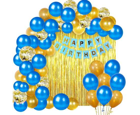 Beautiful Blue & Yellow Happy Birthday Theme Balloons Set