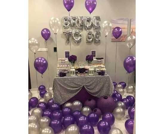 Bride To Be Silver And Purple Theme Balloons Set