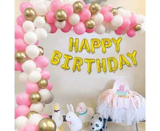 Happy Birthday Golden & Pink Theme Balloons Set
