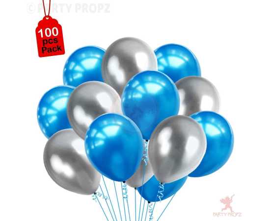 Happy Birthday Silver With Blue & Black Balloons Theme Set