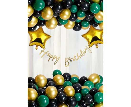 Green And Golden Happy Birthday Theme Balloons Set