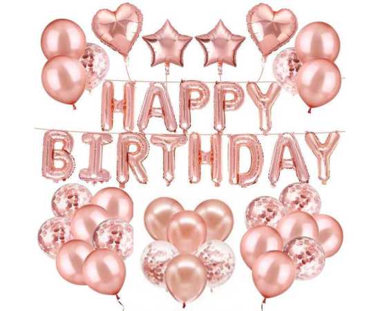 Happy Birthday Rose Gold Theme Balloons Set