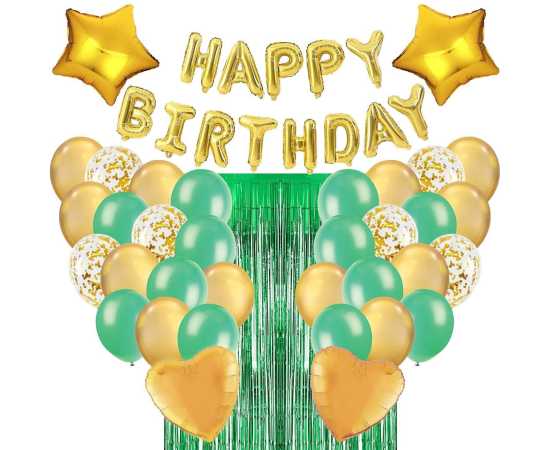 Golden And Green Theme Happy Birthday Decoration Balloons Set