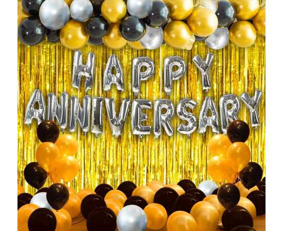 Silver And Golden Happy Anniversary Home Decor Theme Balloons Set