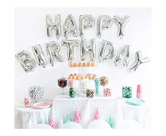 Silver Happy Birthday Foil Balloon Set For Home Decorations