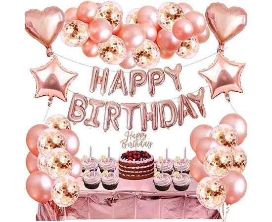Gorgeous Rose Gold Theme Happy Birthday Foil Balloons Set