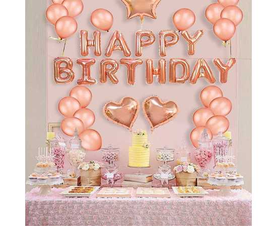 Rose Gold Happy Birthday Theme Balloon Set