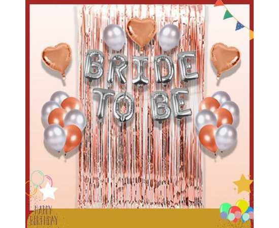 Rose Pink And Silver Bride To Be Theme Balloons Set