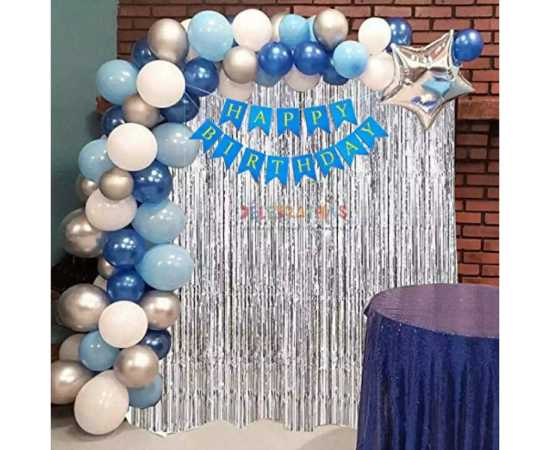 Happy Birthday Blue & Silver Theme Decoration Set