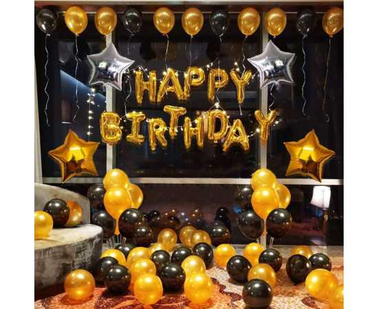 Golden Happy Birthday Foil Balloon Set For Birthday Party