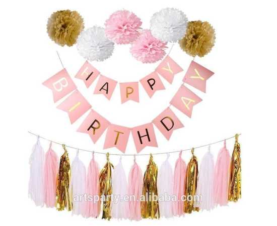 Happy Birthday Banner Set In Pink ThemeHappy Birthday Banner Set In Pink Theme